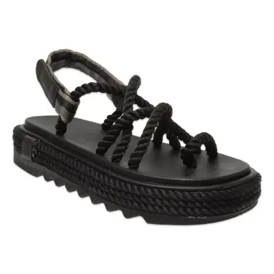 Bohonomad Ibiza Mid Platform Halat Siyah Kadın Sandalet 